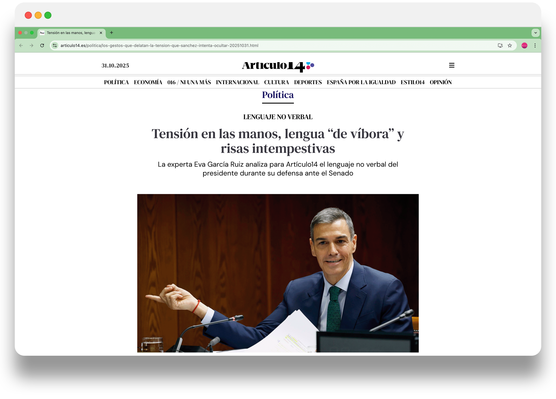 Eva García Ruiz Tensión en las manos lengua de víbora y risas intempestivas Pedro Sánchez