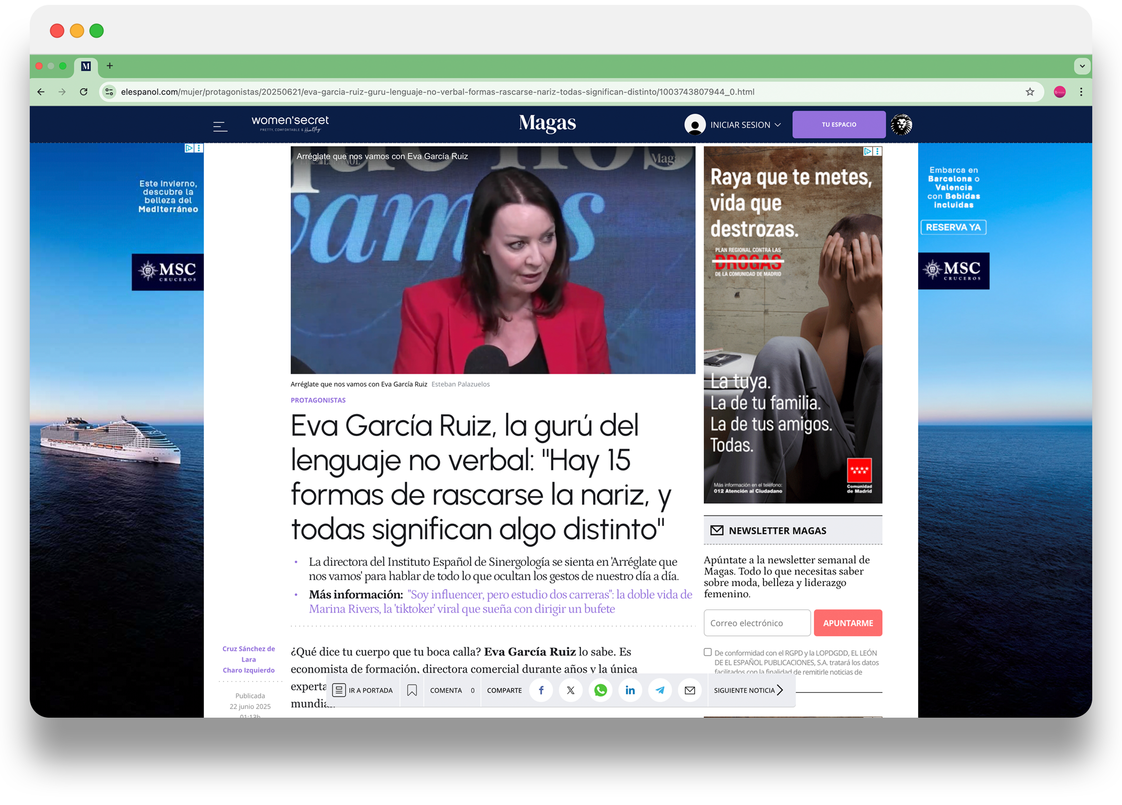Eva García Ruiz, la gurú del lenguaje no verbal- Hay 15 formas de rascarse la nariz, y todas significan algo distinto