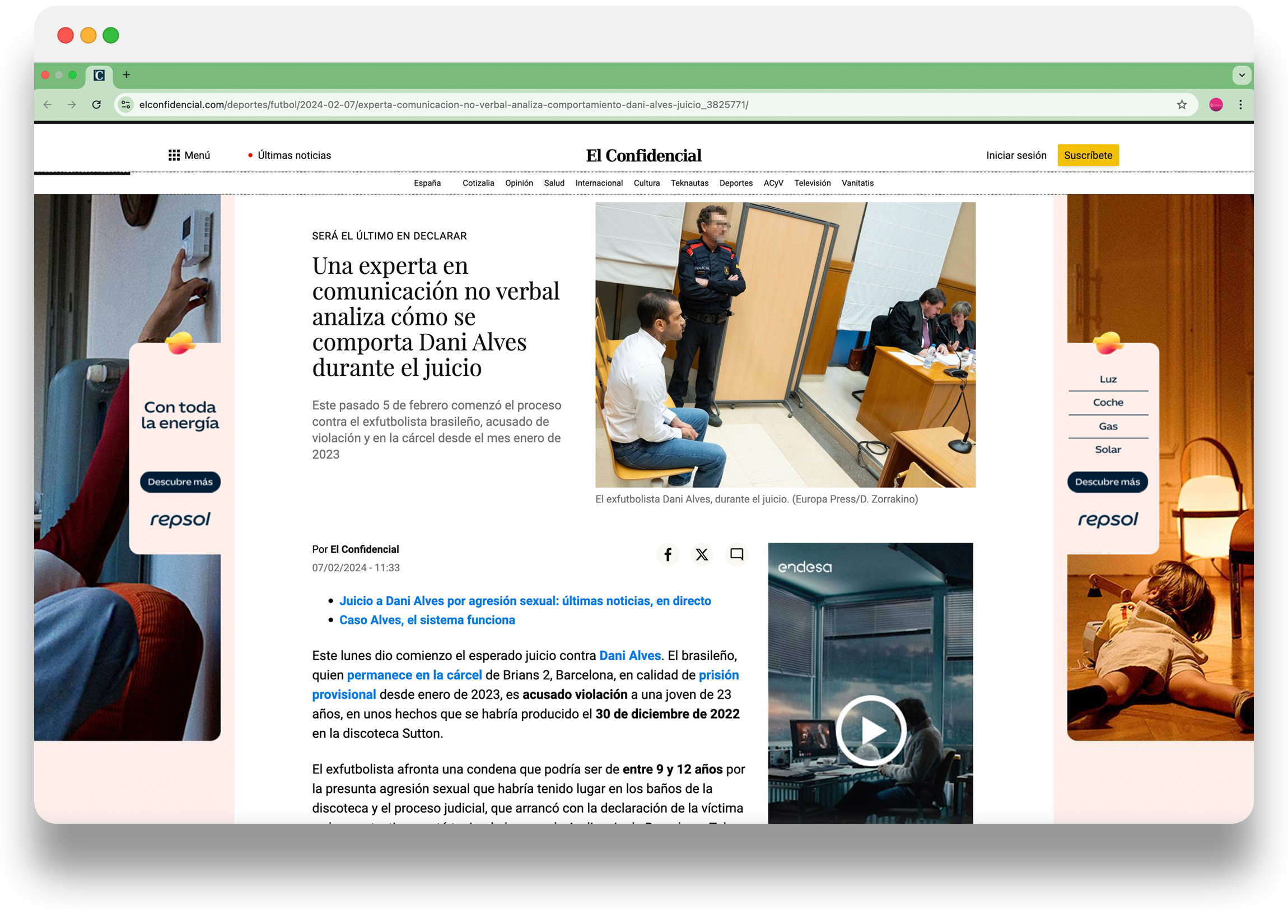 Una experta en comunicación no verbal analiza cómo se comporta Dani Alves durante el juicio
